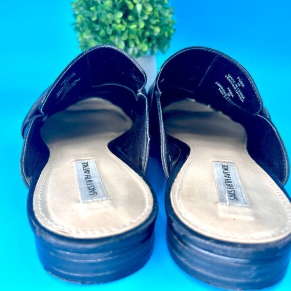 SAKS FIFTH AVENUE FABIA BLACK LEATHER MULE FLATS w/ ORIG. BOX - 10M - Picture 9 of 13